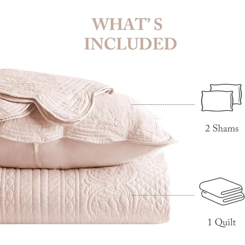 Madison Park Pink Scalloped Full Queen Quilt Set 3 Piece Cotton Fill
